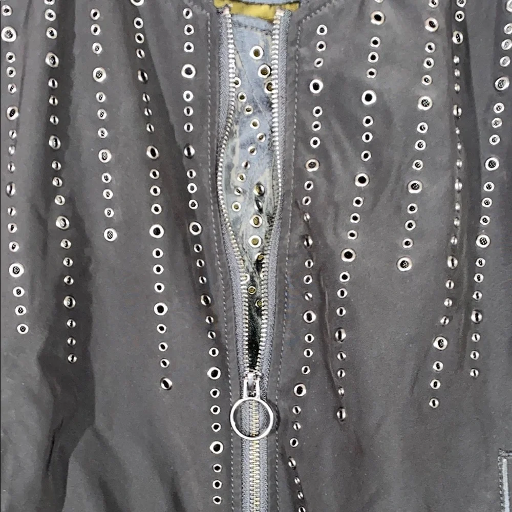 BLANKNYC Black L Studded Grommet Bomber Jacket O-Ring Zip Streetwear Punk Style - Picture 6 of 8